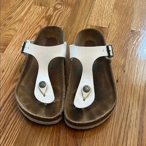 Birkenstock White and Brown Sandals with Cork Footbed